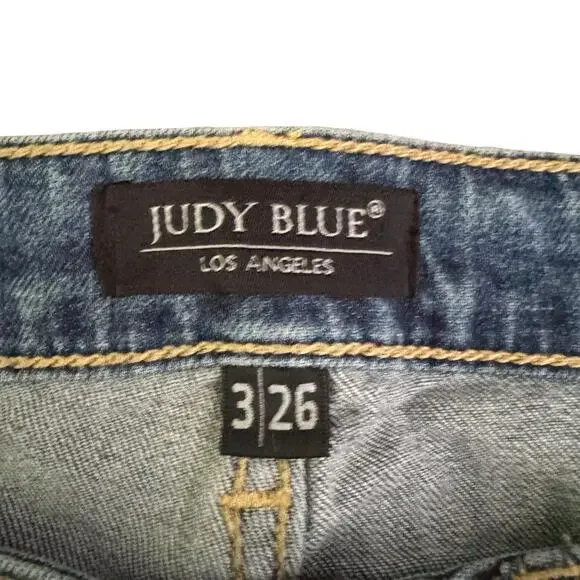 Judy Blue Jeans Womens 3 26 Boyfriend Fit Distressed Ripped Medium Wash Denim - Picture 6 of 16